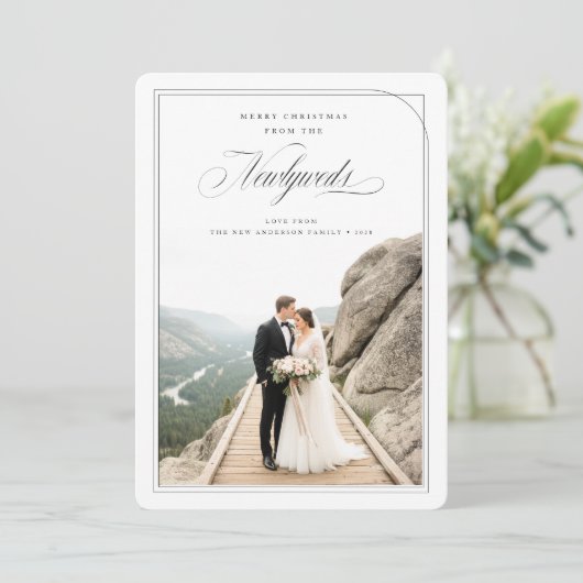 Just Married Newlywed Couple Photo Christmas Feestdagenkaart (Staand voorkant)