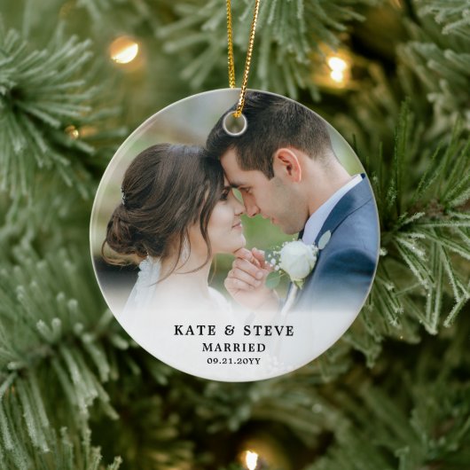 Just Married Newlywed Photo Wedding Keepsake Keramisch Ornament (Boom)