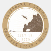Just Married | Paspoortstempel | Cabo San Lucas Ronde Sticker (Voorkant)