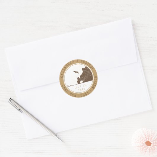 Just Married | Paspoortstempel | Cabo San Lucas Ronde Sticker (Envelop)
