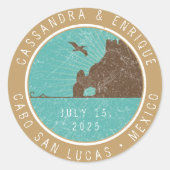 Just Married | Paspoortstempel | Cabo San Lucas Ronde Sticker (Voorkant)
