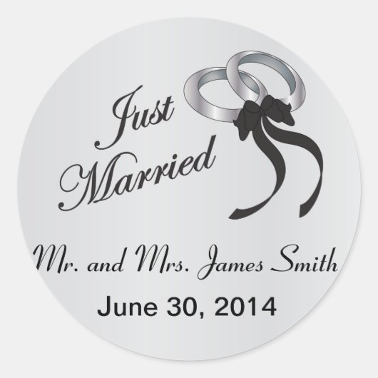 Just Married | personaliseren Ronde Sticker (Voorkant)