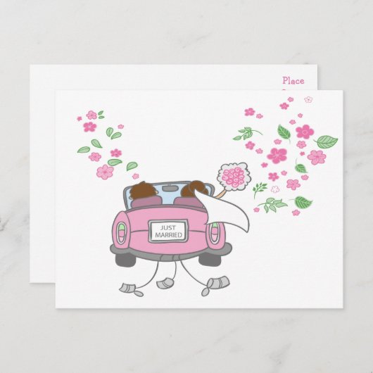 Just Married Pink Wedding Aankondiging Post Kaart (Voorkant / Achterkant)