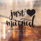 Just Married romantic black script wedding car Raamsticker (Vel 2)