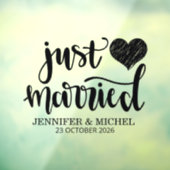 Just Married romantic black script wedding car Raamsticker (Vel 3)