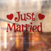 Just Married romantic red script wedding car Raamsticker (Vel 2)