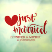 Just Married romantic red script wedding car Raamsticker (Vel 3)
