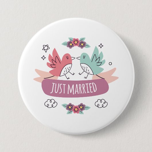 just married ronde button 7,6 cm (Voorkant)