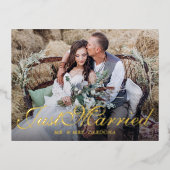 Just Married Script Foto Folie Uitnodiging Briefkaart (Voorkant)
