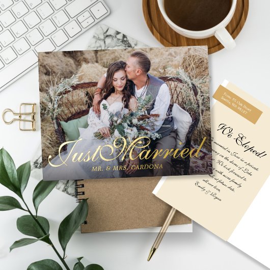Just Married Script Foto Folie Uitnodiging Briefkaart