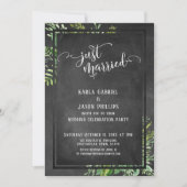 Just Married Script Greenery Boeket & Krijtbord Kaart (Voorkant)