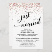 Just Married Script Koperen Confetti Ontvangst-all Kaart (Voorkant / Achterkant)
