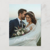 Just Married Script Wedding Photo Announcement Briefkaart (Voorkant)