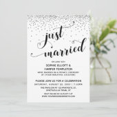 Just Married Script Zilveren Confetti Ontvangst-On Kaart (Staand voorkant)