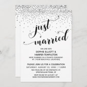 Just Married Script Zilveren Confetti Ontvangst-On Kaart (Voorkant / Achterkant)