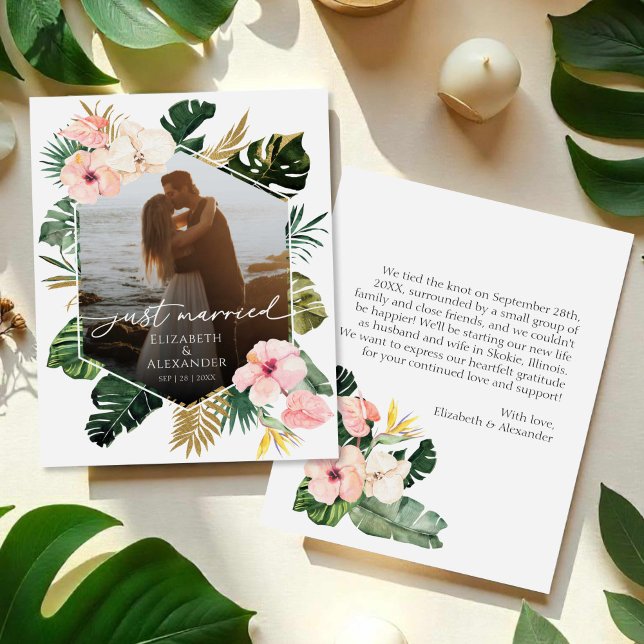 just married | Tropische bruiloft foto aankondigin (Creator heeft geüpload)