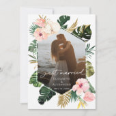 just married | Tropische bruiloft foto aankondigin Kaart (Voorkant)