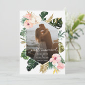 just married | Tropische bruiloft foto aankondigin Kaart (Staand voorkant)