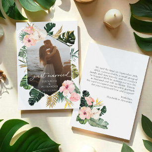 just married   Tropische bruiloft foto aankondigin Kaart