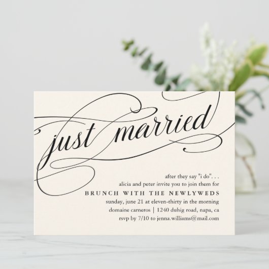 Just Married | Uitnodiging voor postweddenschappen (Staand voorkant)