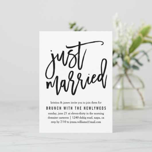 Just Married | Uitnodiging voor postweddenschappen (Staand voorkant)