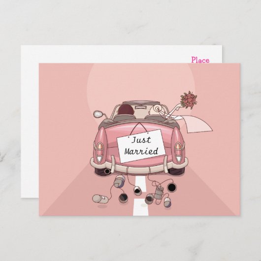 Just Married Wedding Aankondiging Liefde Briefkaar (Voorkant / Achterkant)