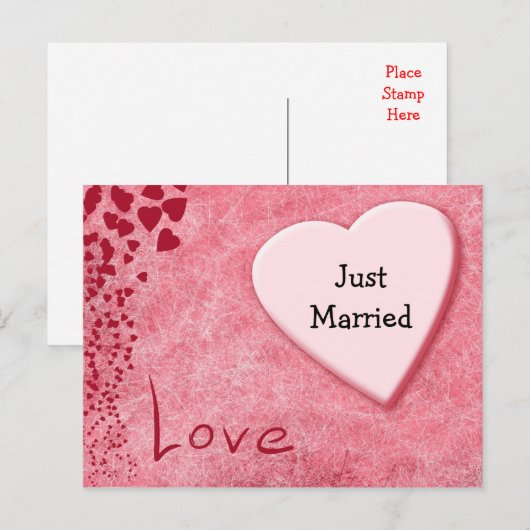 Just Married Wedding Aankondiging Liefde Briefkaar (Voorkant / Achterkant)