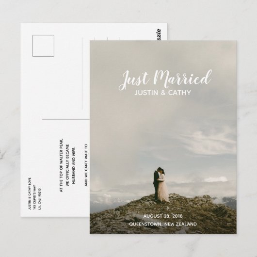 Just Married Wedding Aankondiging Modern Elegant Briefkaart (Voorkant / Achterkant)