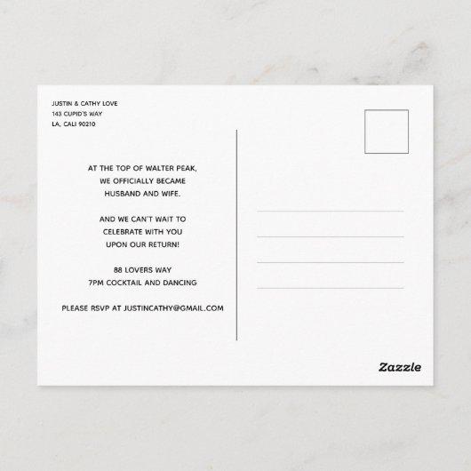 Just Married Wedding Aankondiging Modern Elegant Briefkaart (Achterkant)