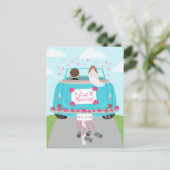 Just Married Wedding Car Blue Wedding aangekondigd Aankondigingskaart (Staand voorkant)