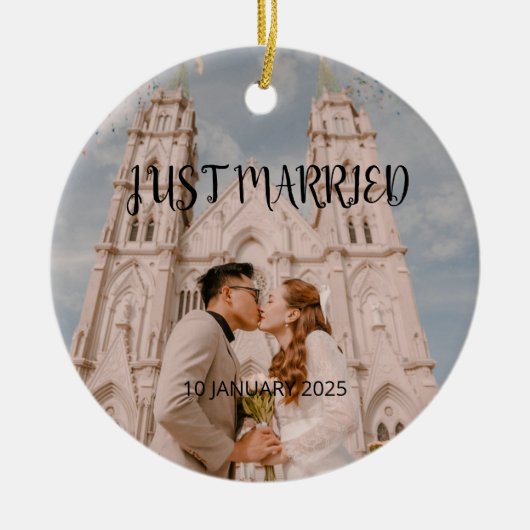 Just Married Wedding Favoriet Ornament Gift Foto (Voorkant)