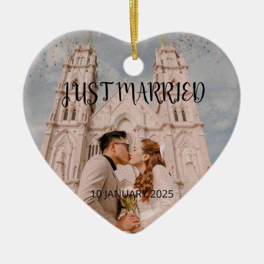 Just Married Wedding Favoriet Ornament Gift Foto (Voorkant)