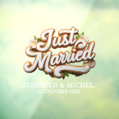 Just Married white gold script wedding car Raamsticker (Vel 3)