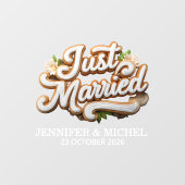 Just Married white gold script wedding car Raamsticker (Vel)