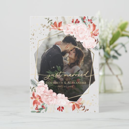 just married | Winter bruiloft aangepaste foto Aankondiging (Staand voorkant)