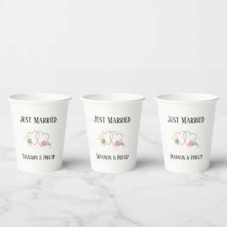 Just Married with Bride & Groom Names Wedding Date Papieren Bekers