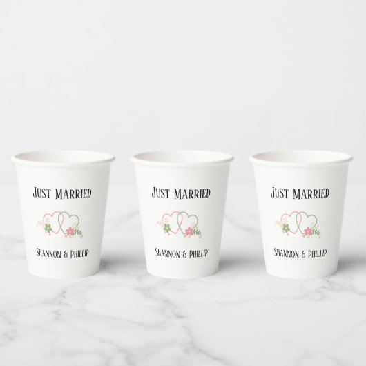 Just Married with Bride & Groom Names Wedding Date Papieren Bekers (Multi)