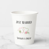 Just Married with Bride & Groom Names Wedding Date Papieren Bekers (Voorkant)