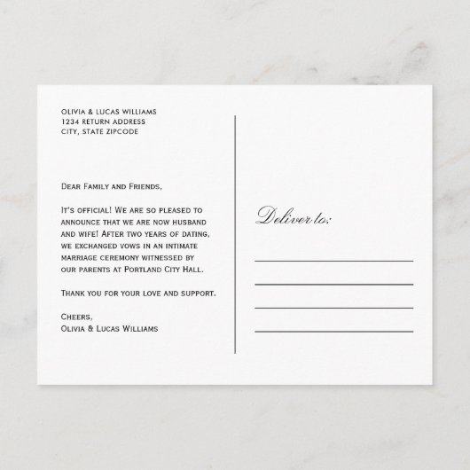 Just Marriott Dusty Blue Elegant Wedding Photo Aankondigingskaart (Achterkant)