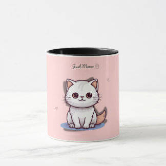 Just Meow Cute White Kitten Mug | Pink Pastel  Mok