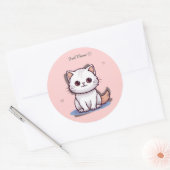 Just Meow Cute White Kitten Sticker | Pink Pastel (Envelop)