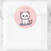 Just Meow Cute White Kitten Sticker | Pink Pastel (Tas)