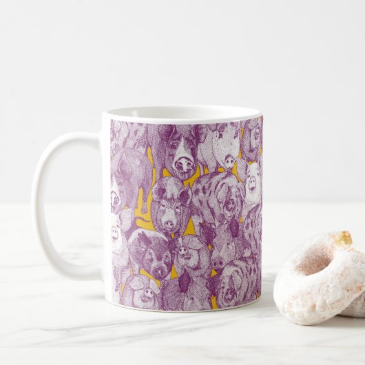 just pigs purple yellow koffiemok (Met donut)