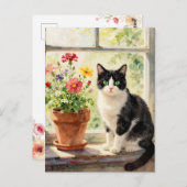 Just Saying Hi | Cat and Flower Themed Briefkaart (Voorkant / Achterkant)