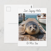 Just Saying Hi | Keeping in Touch Cute Seal Briefkaart (Voorkant / Achterkant)
