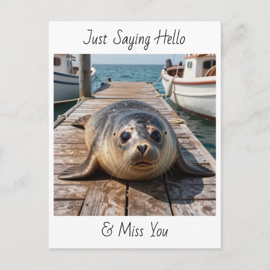Just Saying Hi | Keeping in Touch Cute Seal Briefkaart (Voorkant)