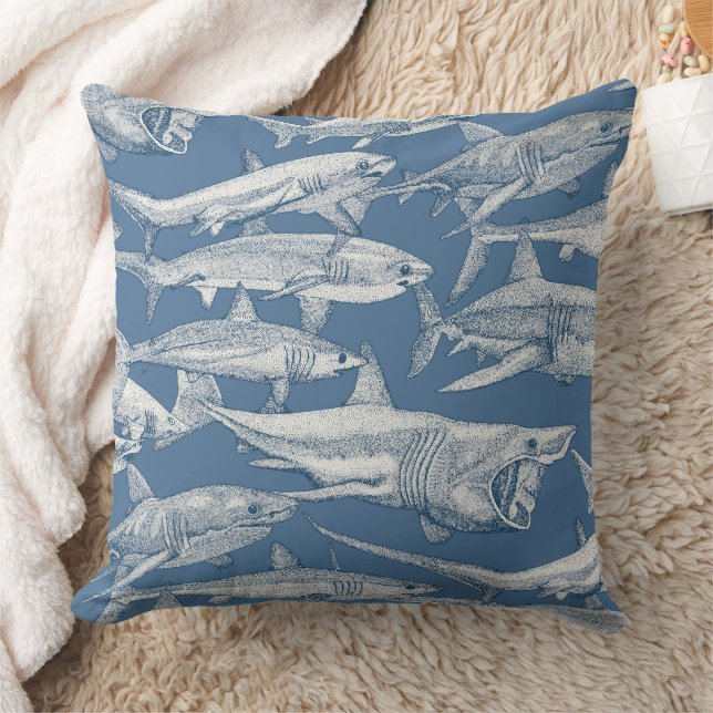 just sharks cobalt denim kussen (Deken)