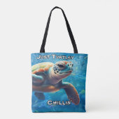 Just Turtley Chillin' - Zee Schildpad Kustleven Tote Bag (Achterkant)