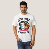 "Just Vibe" - Space Cat & Pizza T-shirt (Voorkant volledig)