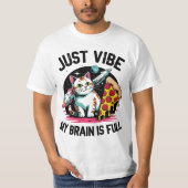 "Just Vibe" - Space Cat & Pizza T-shirt (Voorkant)